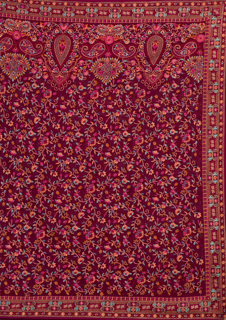 Wine Threadwork Georgette Saree-Koskii