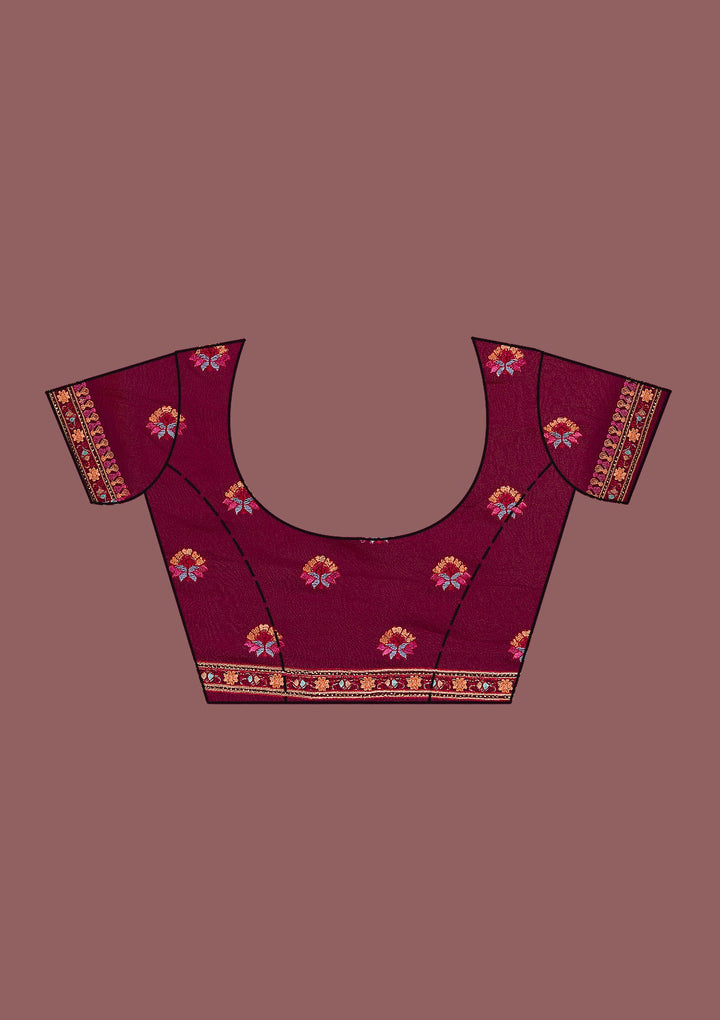 Wine Threadwork Georgette Saree-Koskii