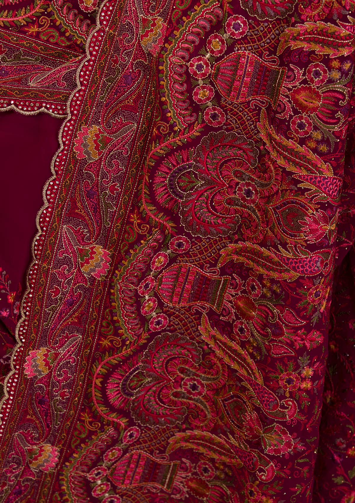 Wine Threadwork Georgette Saree-Koskii