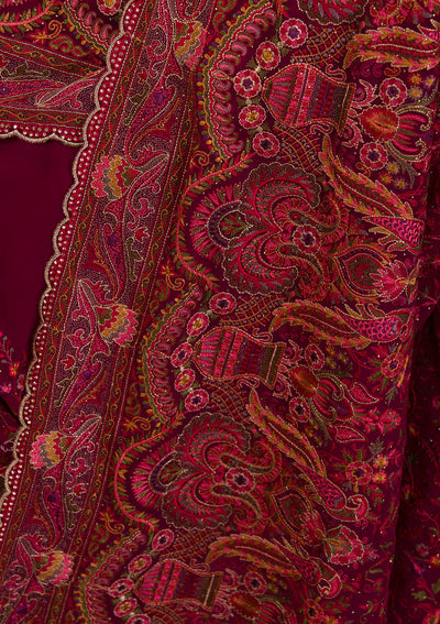 Wine Threadwork Georgette Saree-Koskii
