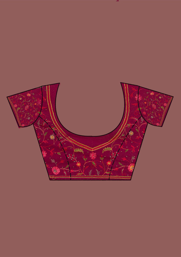 Wine Threadwork Georgette Saree-Koskii