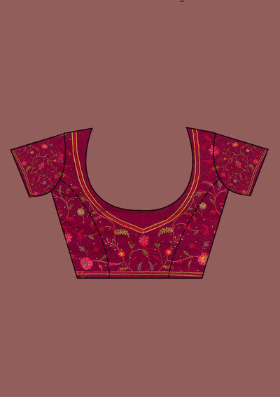 Wine Threadwork Georgette Saree-Koskii