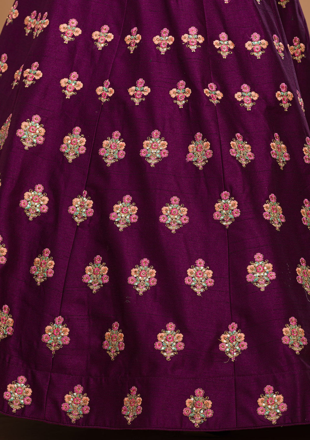 Wine Threadwork Raw Silk Designer Lehenga-Koskii