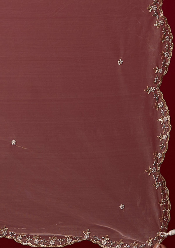 Wine Zardosi Velvet Designer Lehenga - koskii
