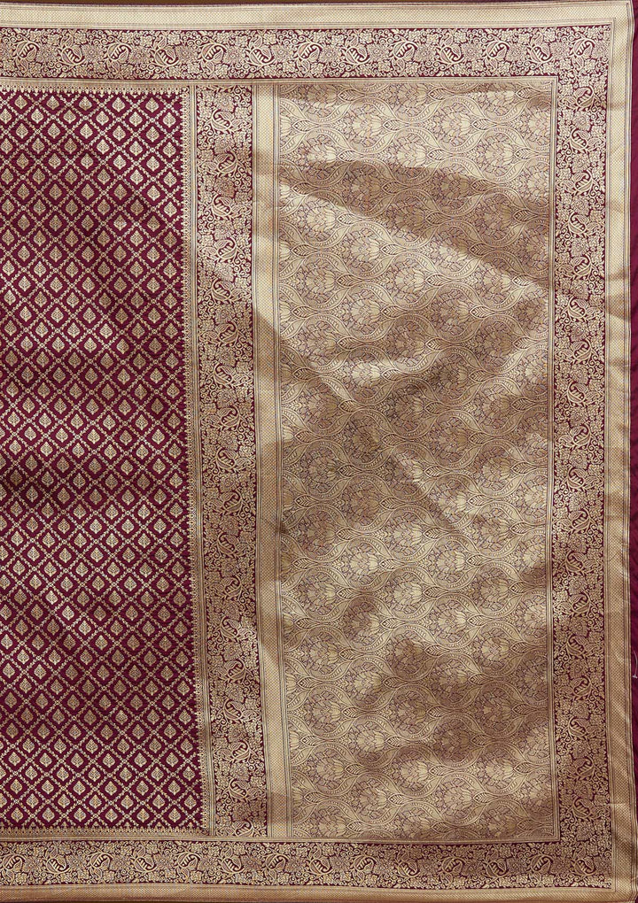 Wine Zariwork Art Silk Designer Saree - Koskii