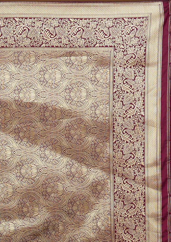 Wine Zariwork Art Silk Designer Saree - Koskii