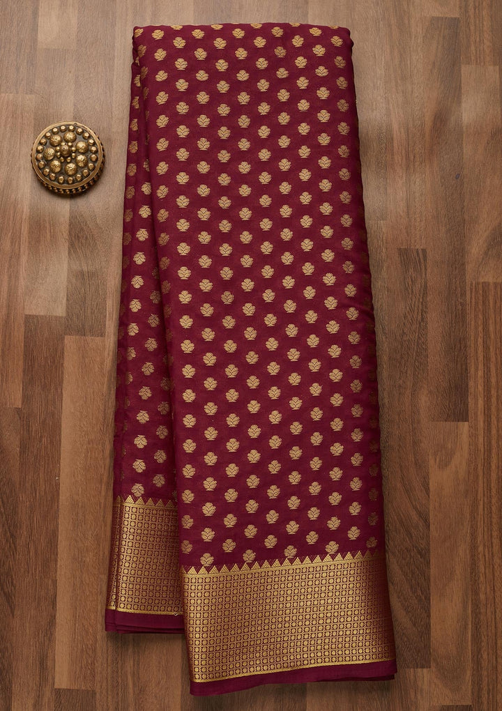 Wine Zariwork Art Silk Saree-Koskii