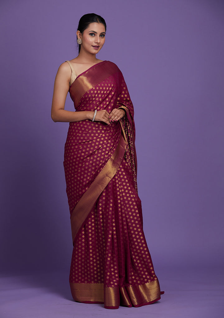 Wine Zariwork Art Silk Saree-Koskii