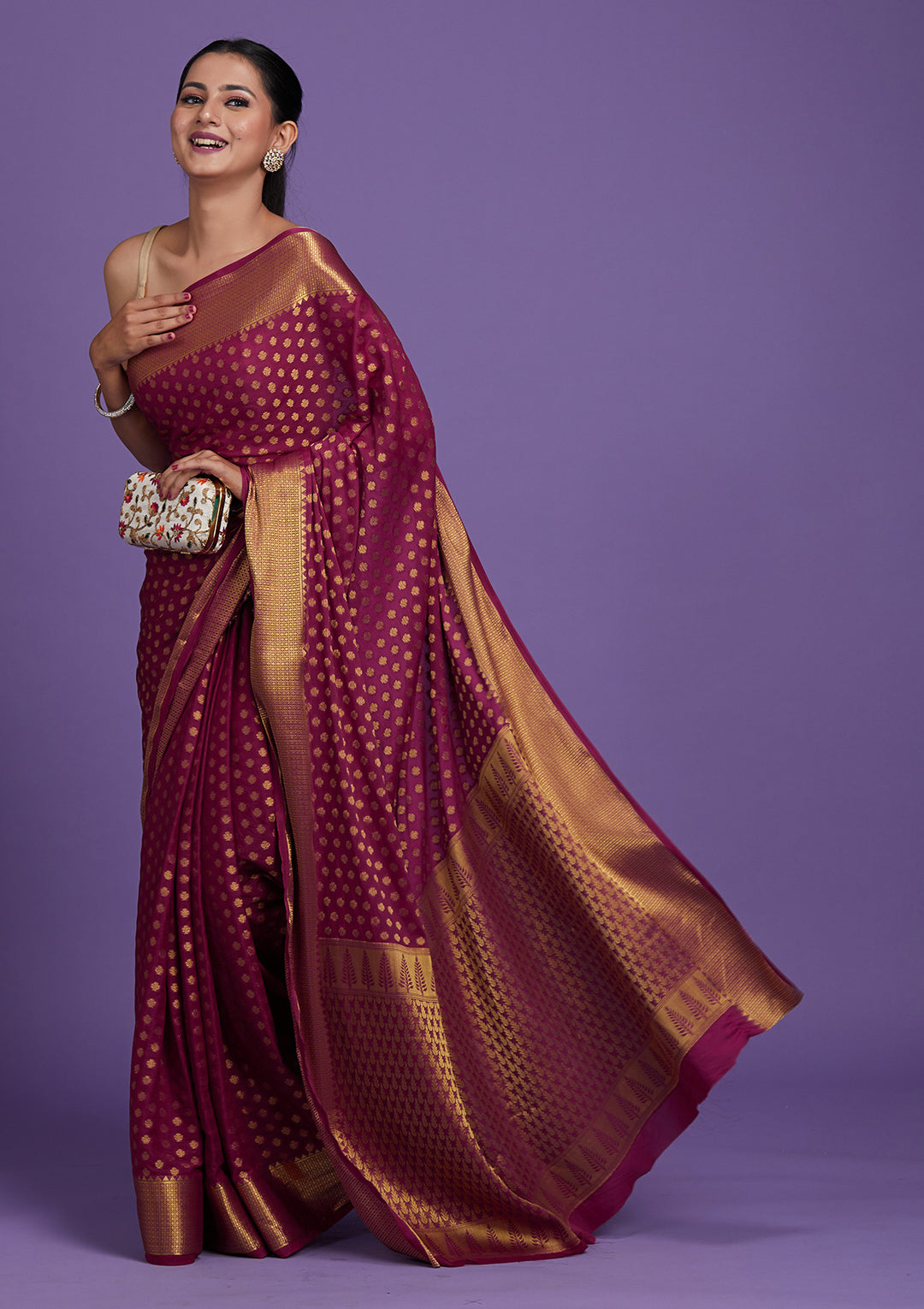 Wine Zariwork Art Silk Saree-Koskii
