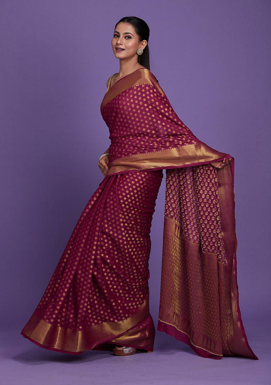 Wine Zariwork Art Silk Saree-Koskii