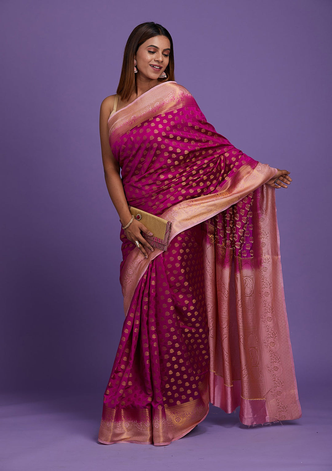 Wine Zariwork Art Silk Saree-Koskii