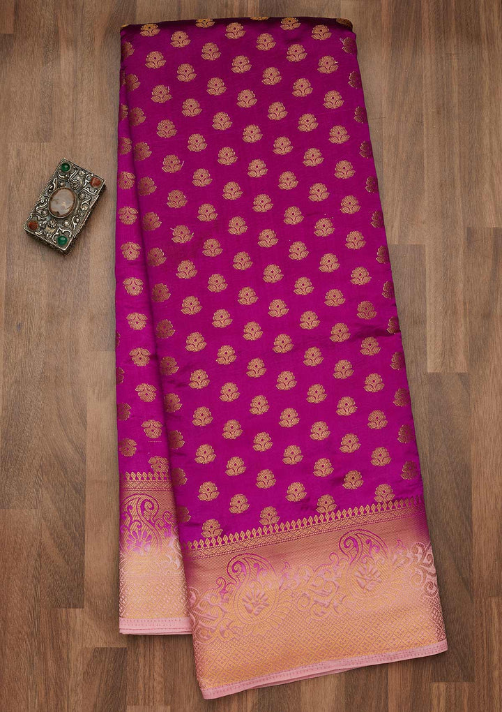 Wine Zariwork Art Silk Saree-Koskii