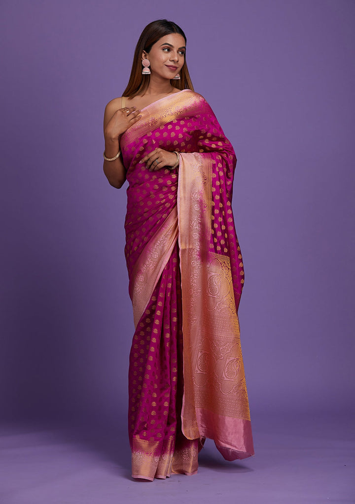 Wine Zariwork Art Silk Saree-Koskii