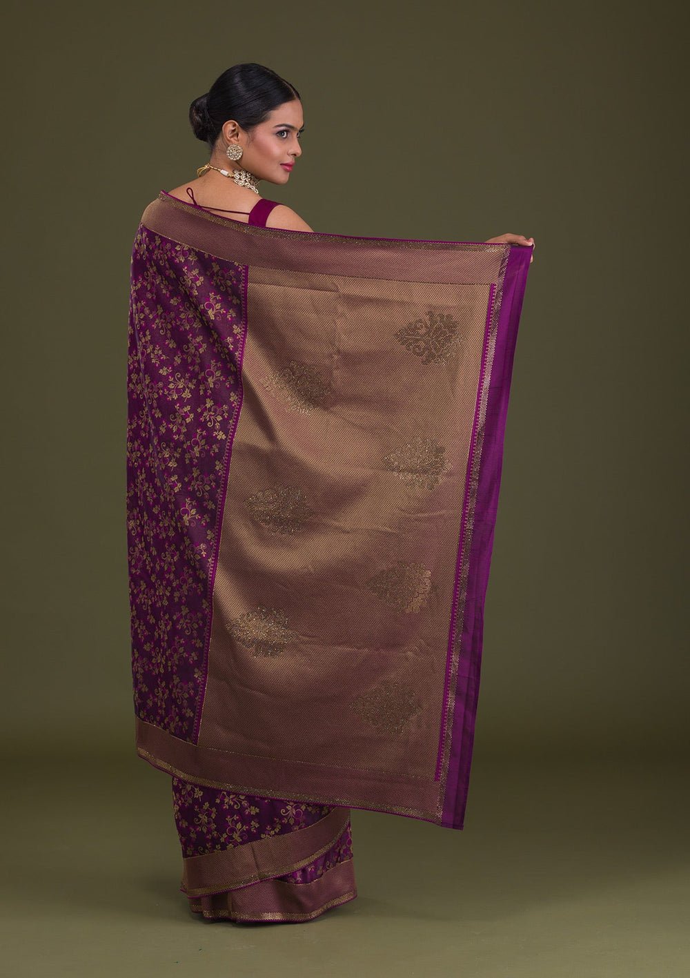 Wine Zariwork Art Silk Unstitched Saree-Koskii