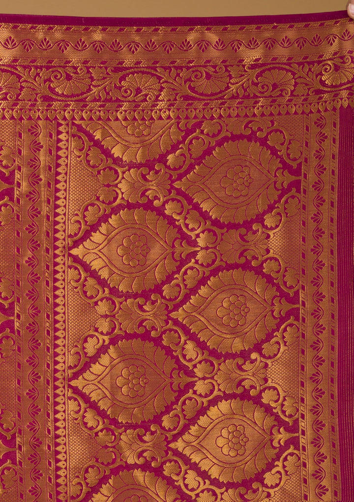 Wine Zariwork Banarasi Saree-Koskii