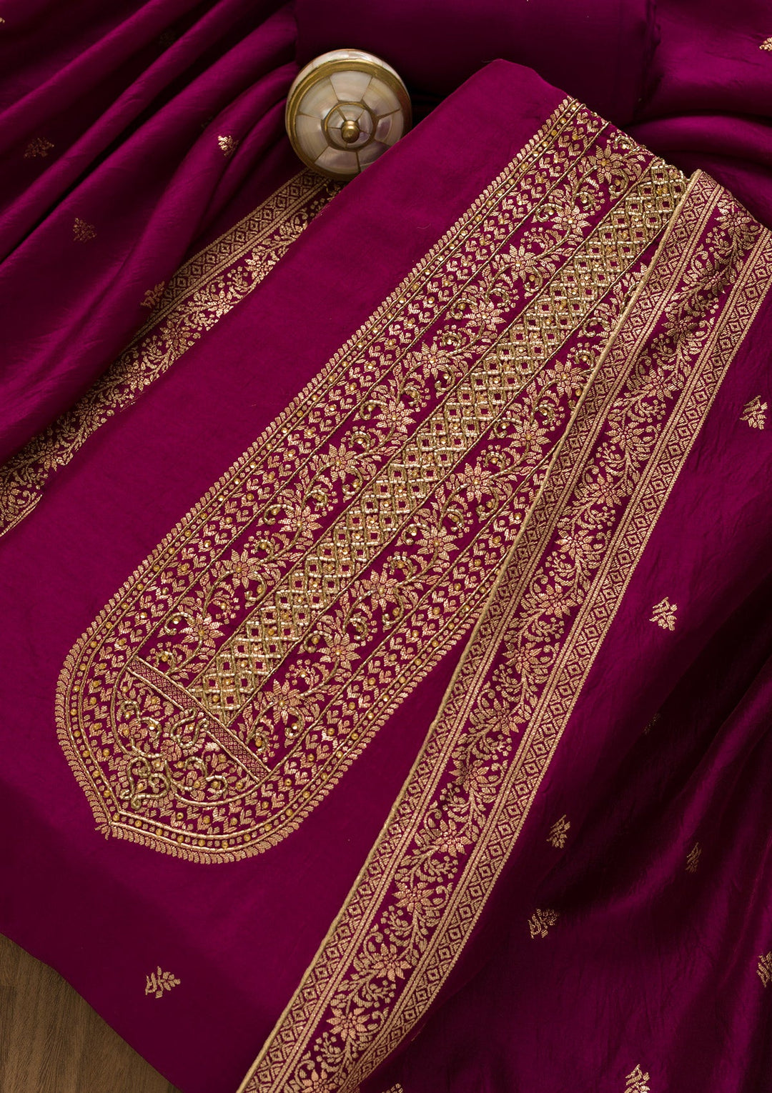Wine Zariwork Art Silk Unstitched Salwar Kameez-Koskii