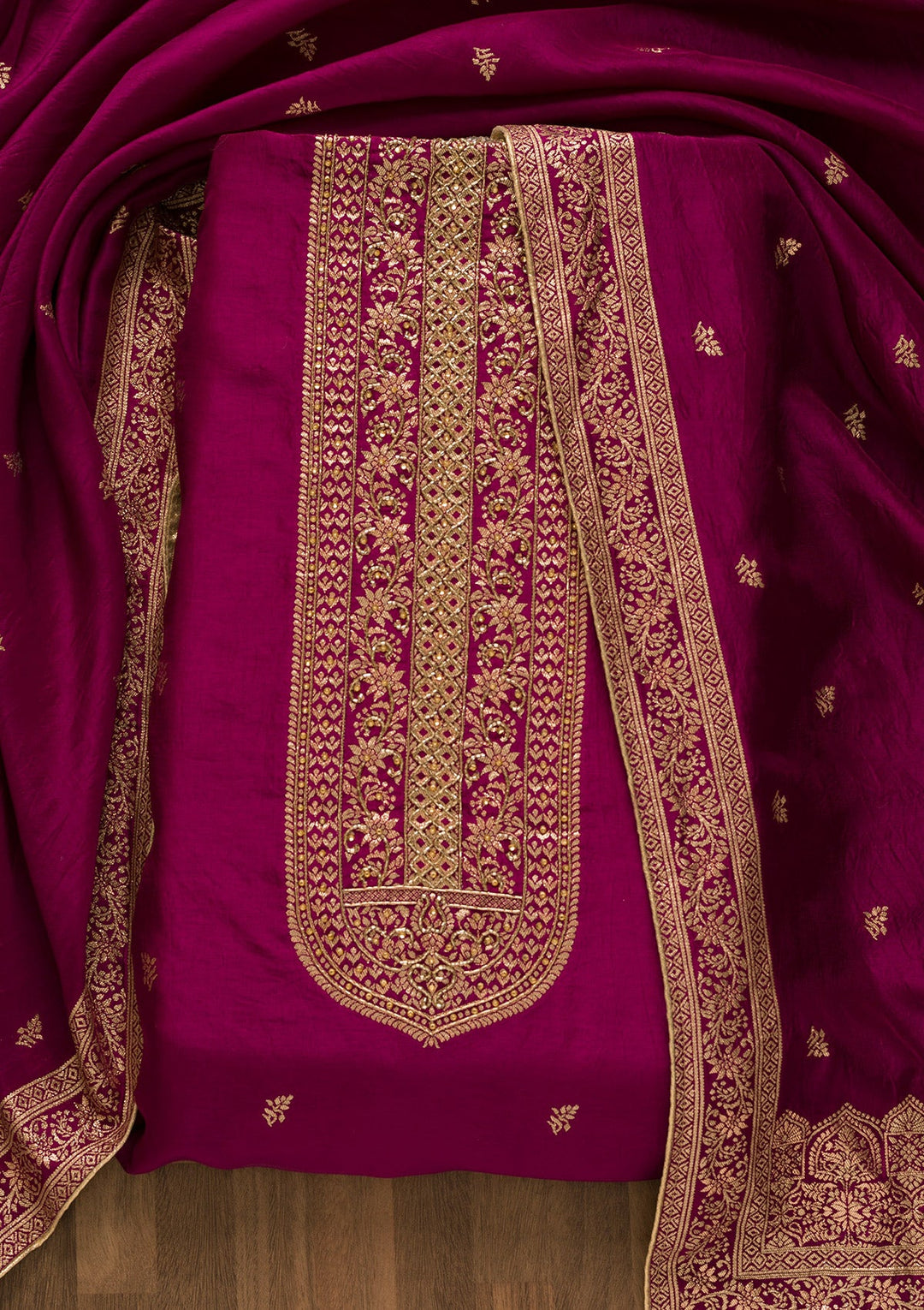 Wine Zariwork Art Silk Unstitched Salwar Kameez-Koskii