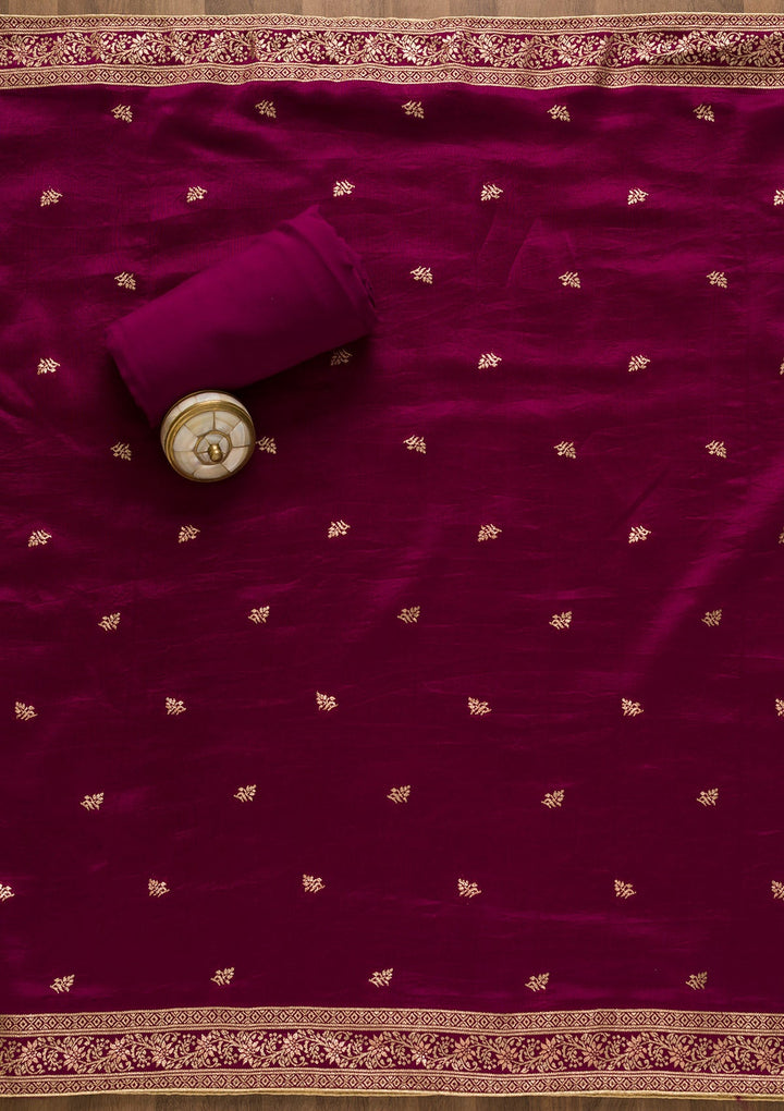 Wine Zariwork Art Silk Unstitched Salwar Kameez-Koskii