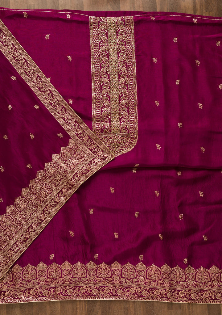 Wine Zariwork Art Silk Unstitched Salwar Kameez-Koskii