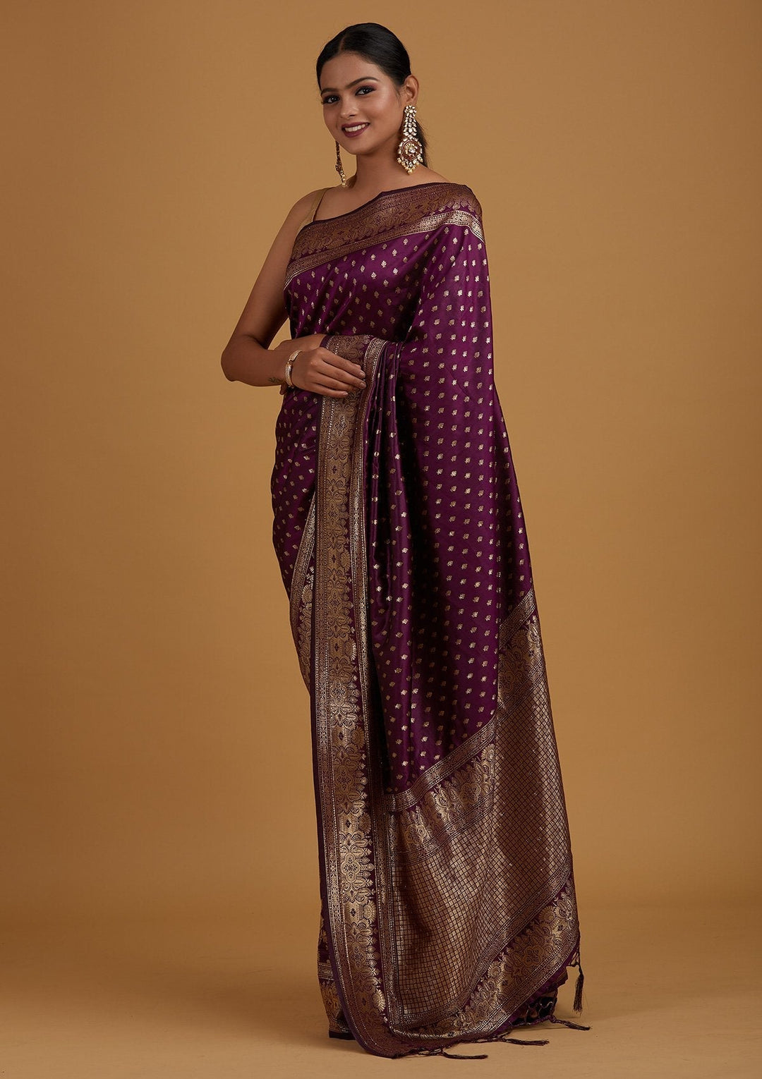 Wine Zariwork Banarasi Designer Saree - Koskii