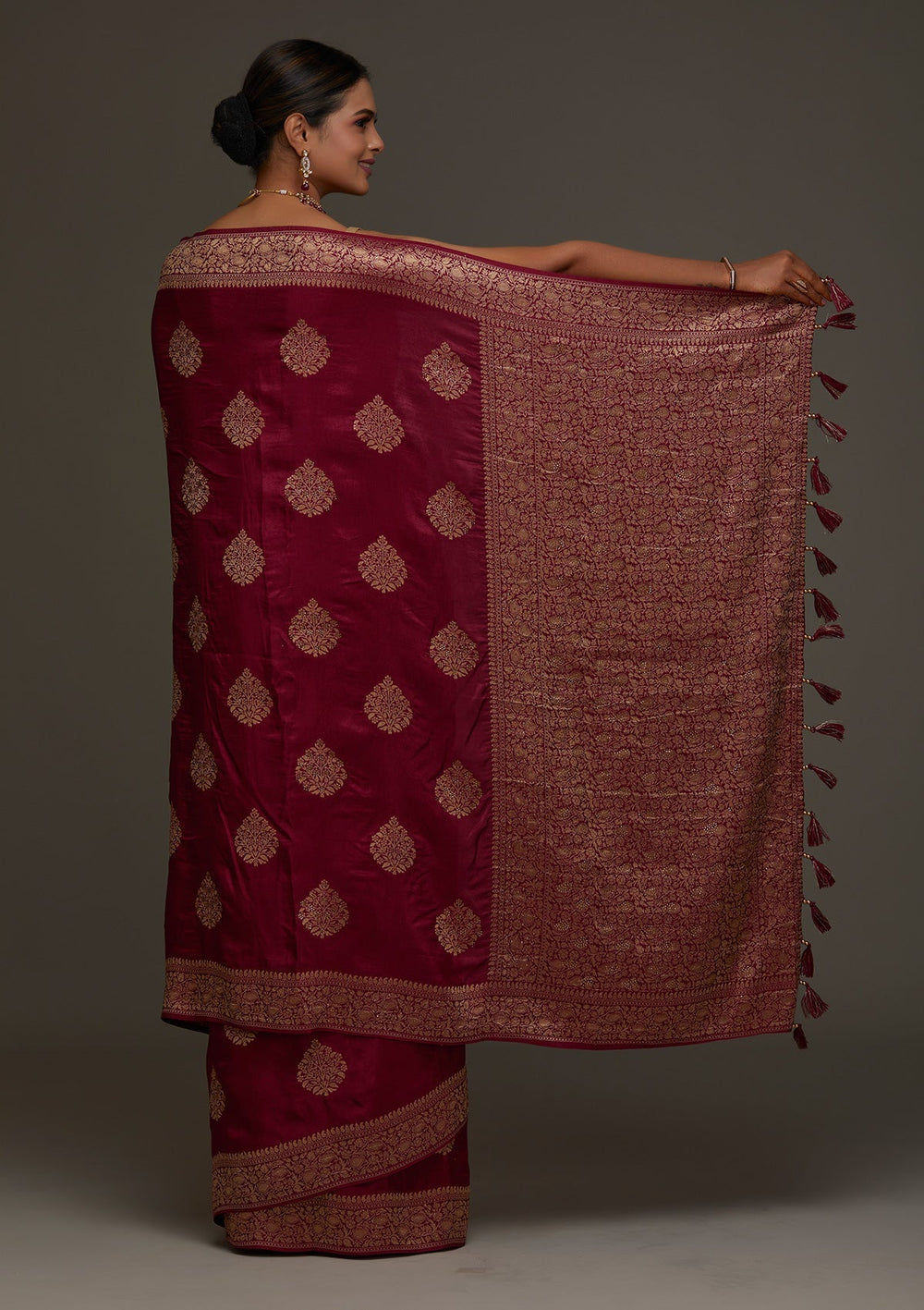 Wine Zariwork Banarasi Designer Saree - Koskii