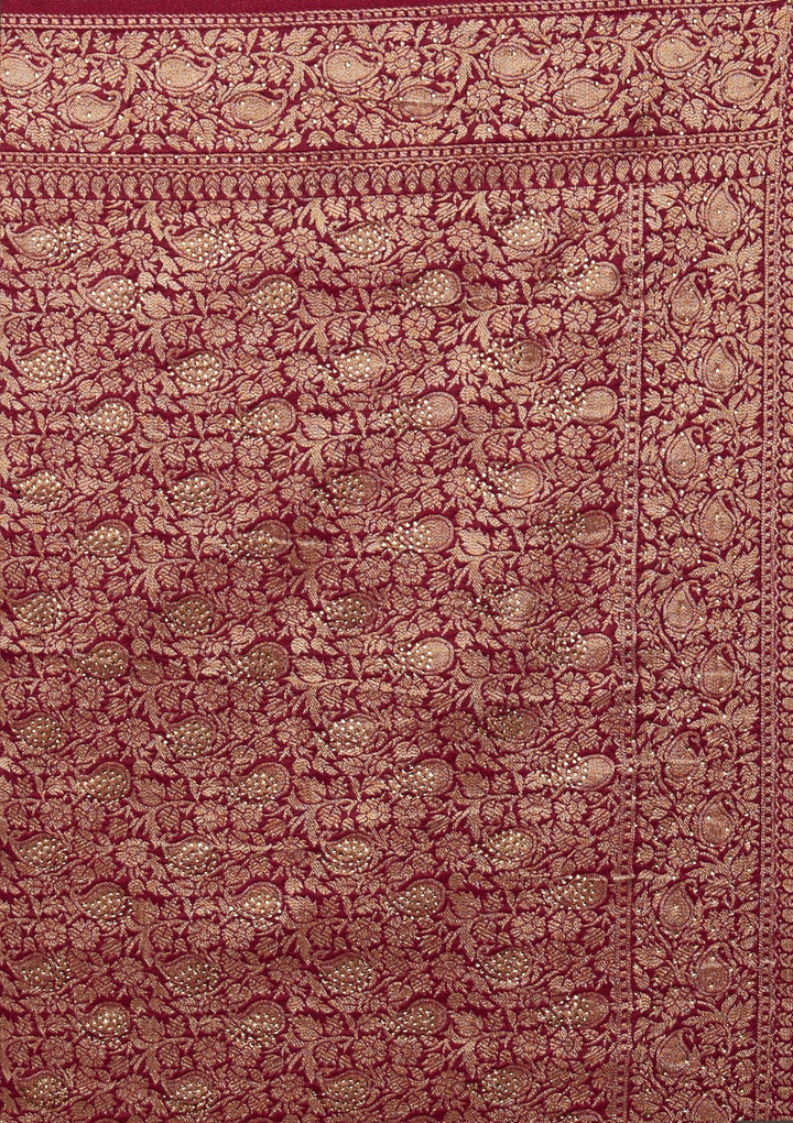 Wine Zariwork Banarasi Designer Saree - Koskii