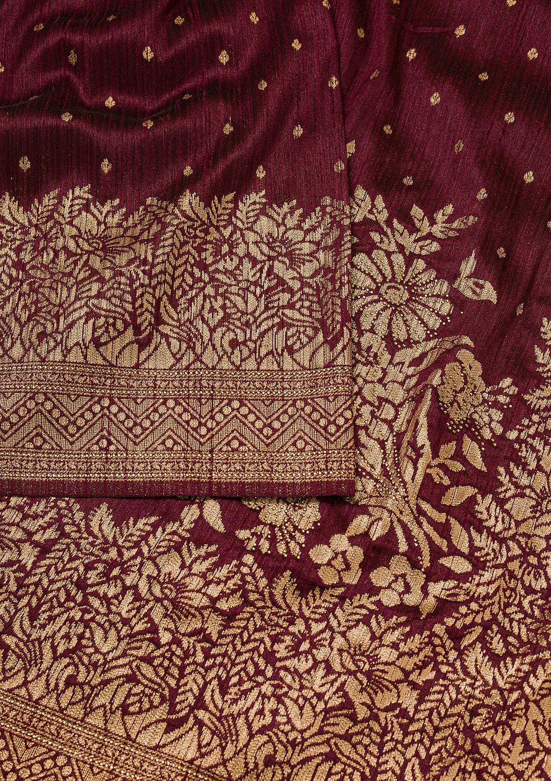 Wine Zari Work Banarasi  Saree-Koskii
