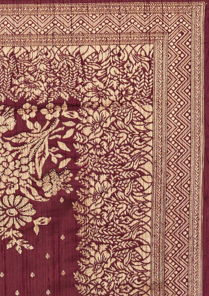 Wine Zariwork Banarasi Designer Saree - Koskii