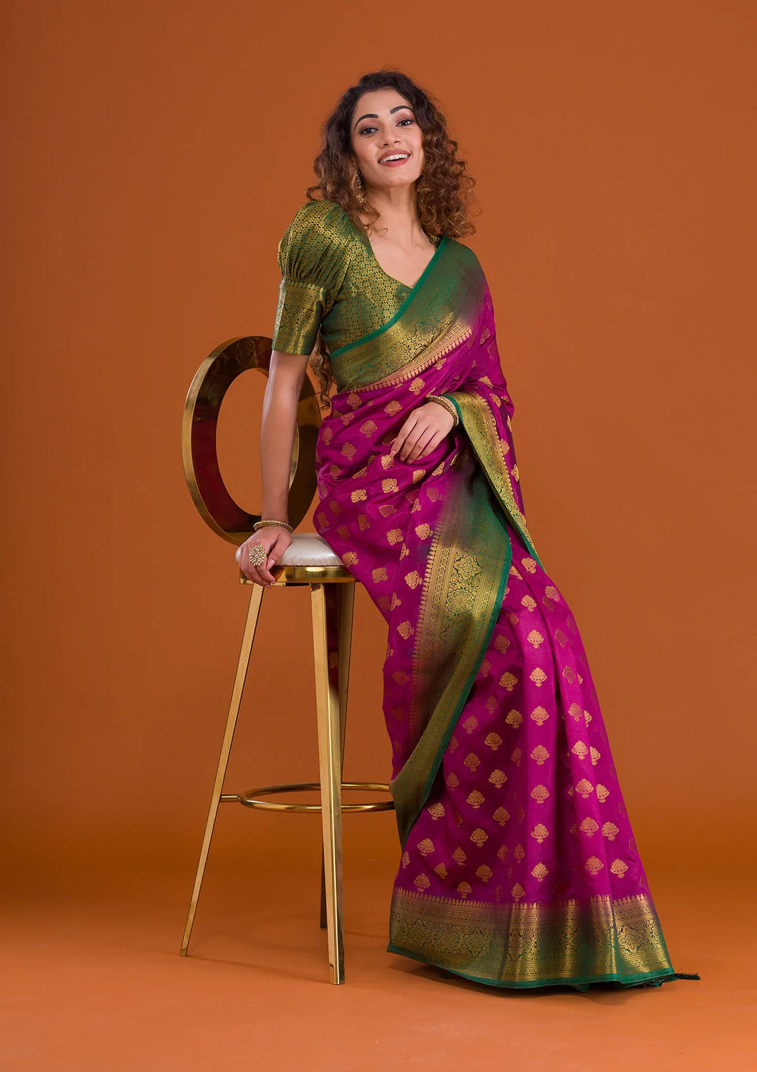 Wine Zariwork Banarasi Saree-Koskii