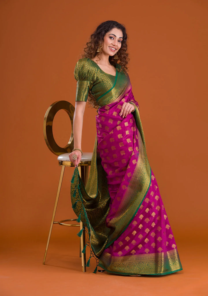 Wine Zariwork Banarasi Saree-Koskii