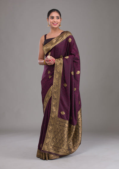 Wine Zariwork Brocade Saree-Koskii