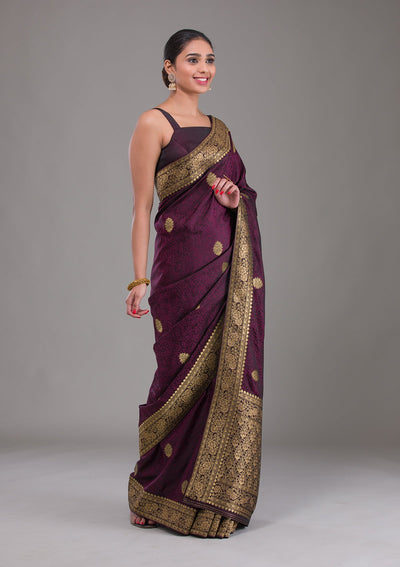 Wine Zariwork Brocade Saree-Koskii