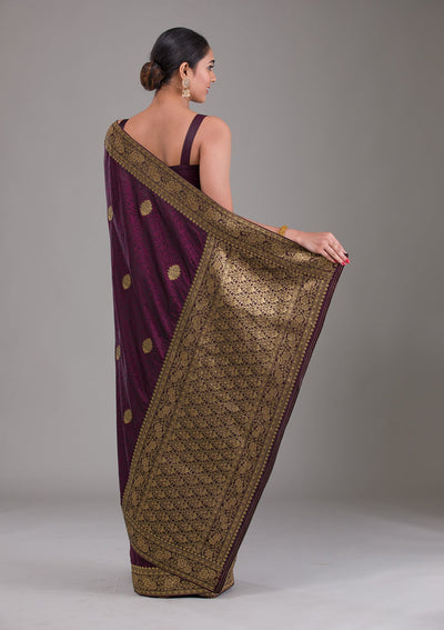 Wine Zariwork Brocade Saree-Koskii