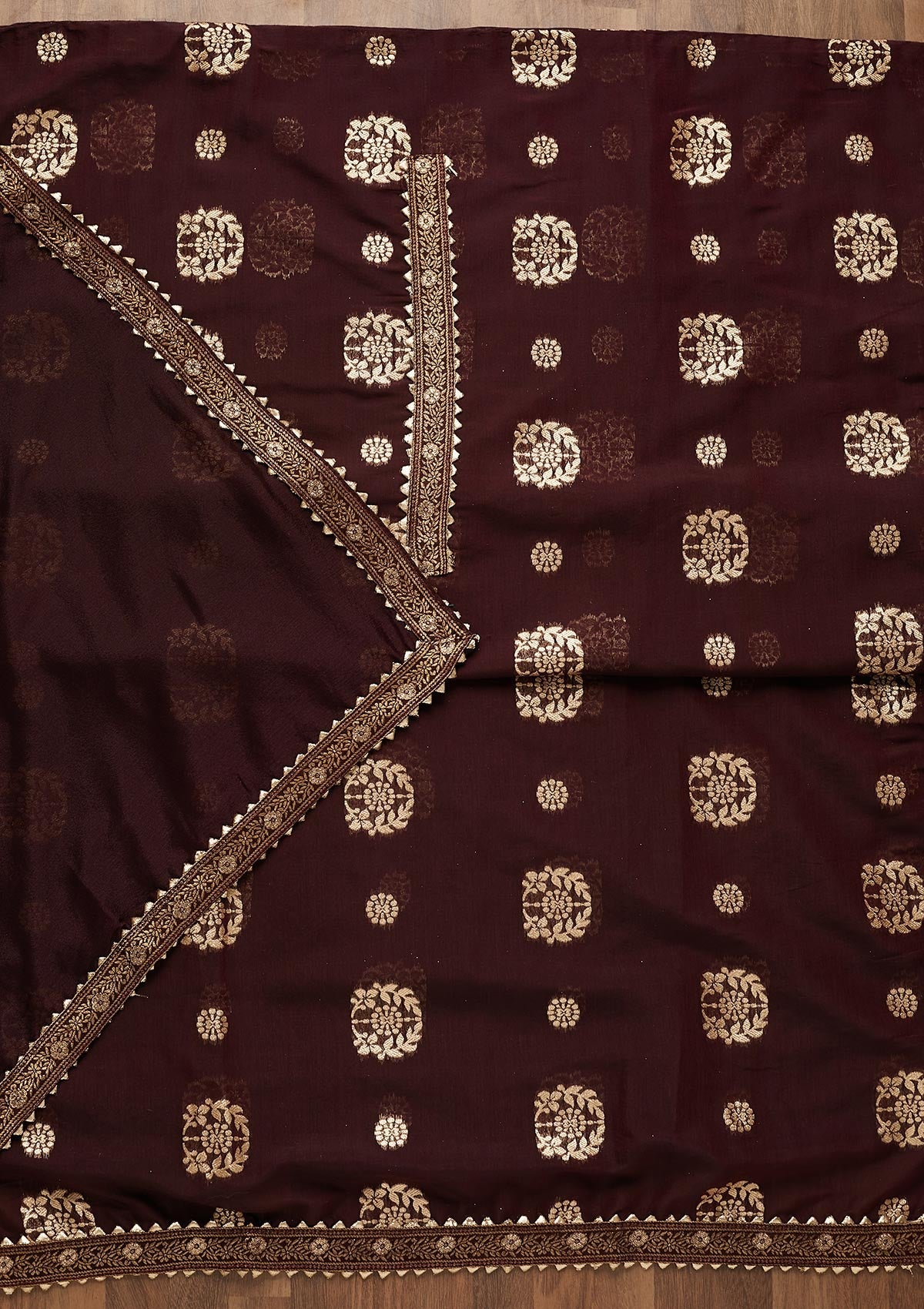 Wine Zariwork Chanderi Semi-Stitched Salwar Suit-Koskii