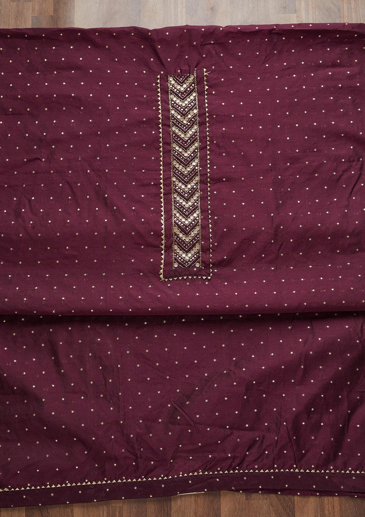 Wine Zariwork Chanderi Unstitched Salwar Suit - Koskii
