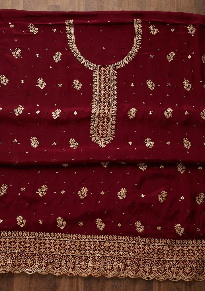 Wine Zariwork Chiffon Unstitched Salwar Suit - Koskii