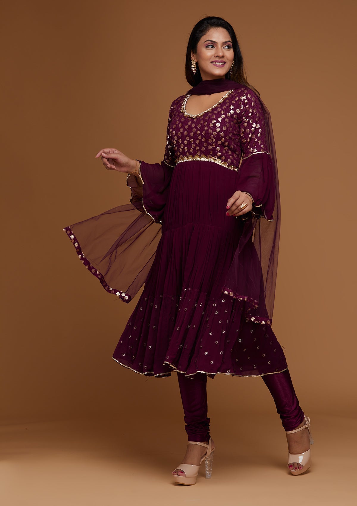 Wine Zariwork Georgette Designer Salwar Suit - Koskii