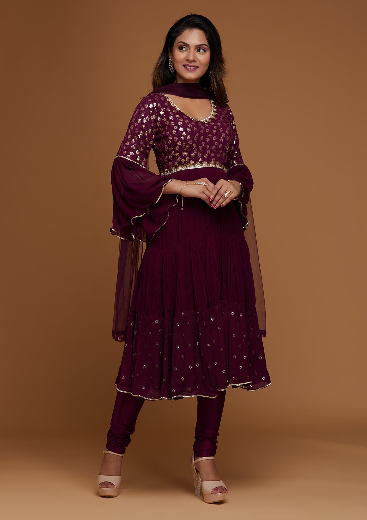 Wine Zariwork Georgette Designer Salwar Suit - Koskii