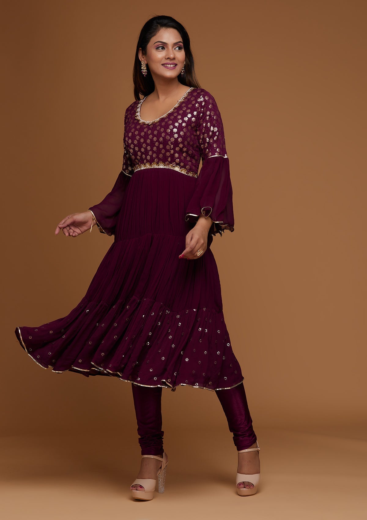 Wine Zariwork Georgette Designer Salwar Suit - Koskii