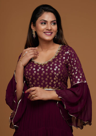 Wine Zariwork Georgette Designer Salwar Suit - Koskii