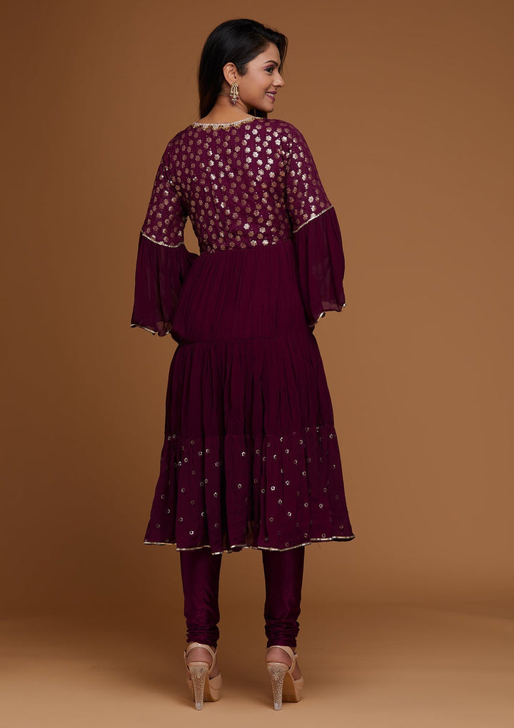 Wine Zariwork Georgette Designer Salwar Suit - Koskii