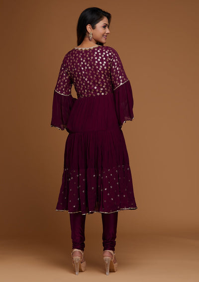 Wine Zariwork Georgette Designer Salwar Suit - Koskii
