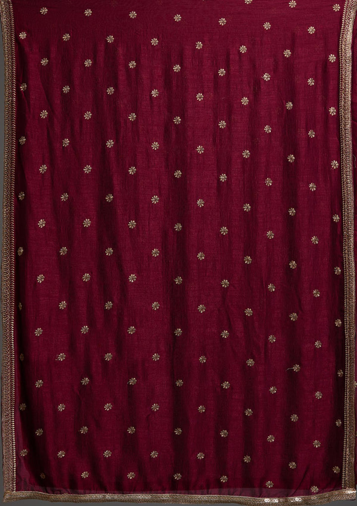 Wine Zariwork Raw Silk Designer Salwar Suit-Koskii