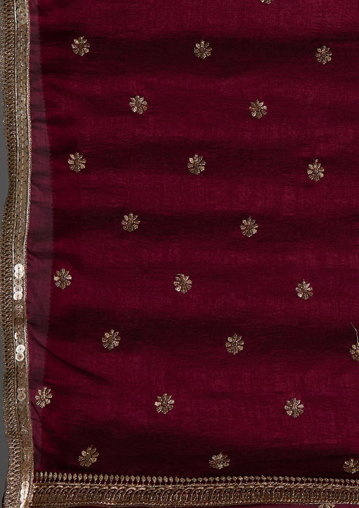 Wine Zariwork Raw Silk Designer Salwar Suit-Koskii