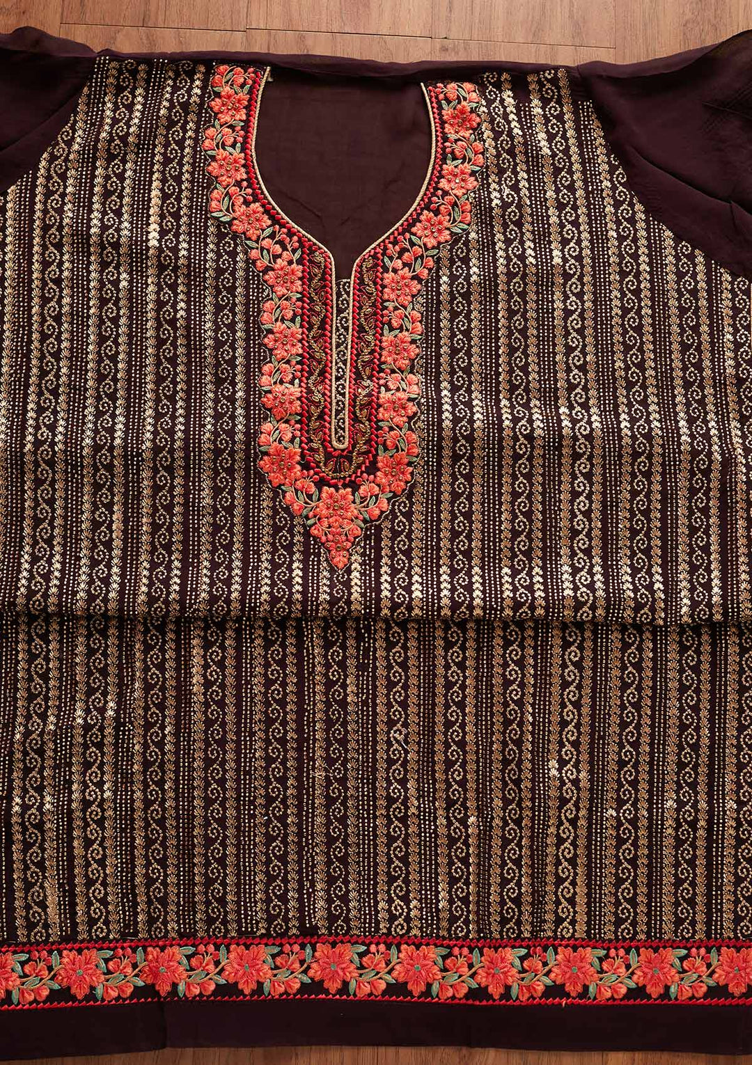 Wine Zariwork Georgette Designer Unstitched Salwar Suit - koskii