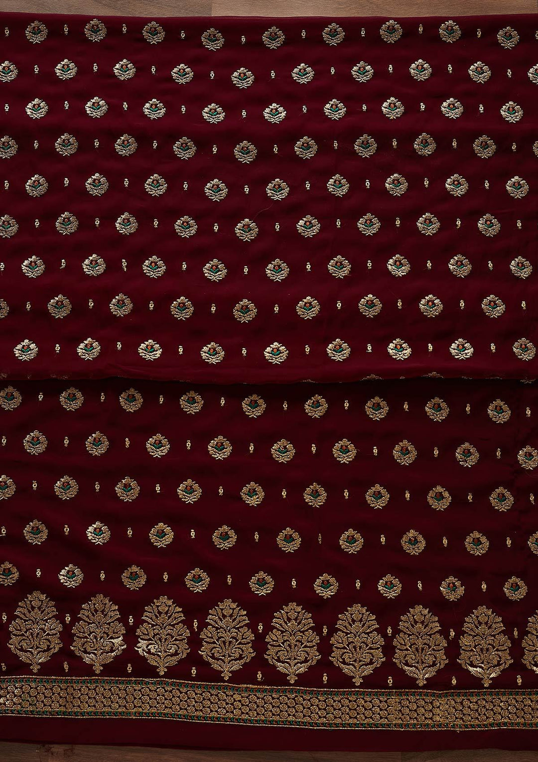 Wine Zariwork Georgette Designer Unstitched Salwar Suit - Koskii