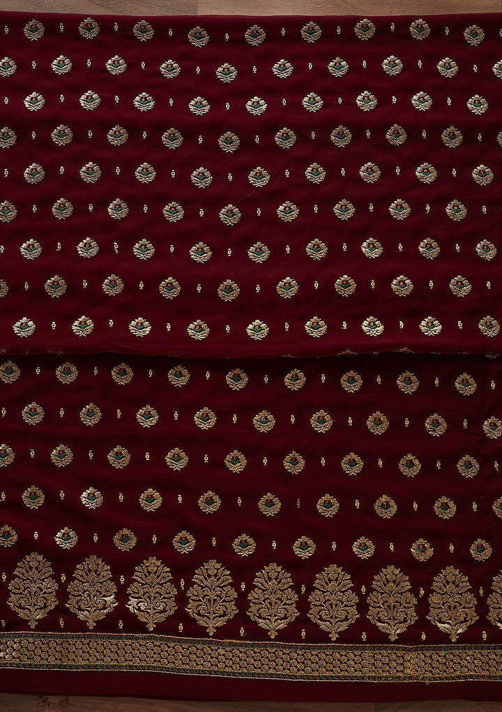 Wine Zariwork Georgette Designer Unstitched Salwar Suit - Koskii