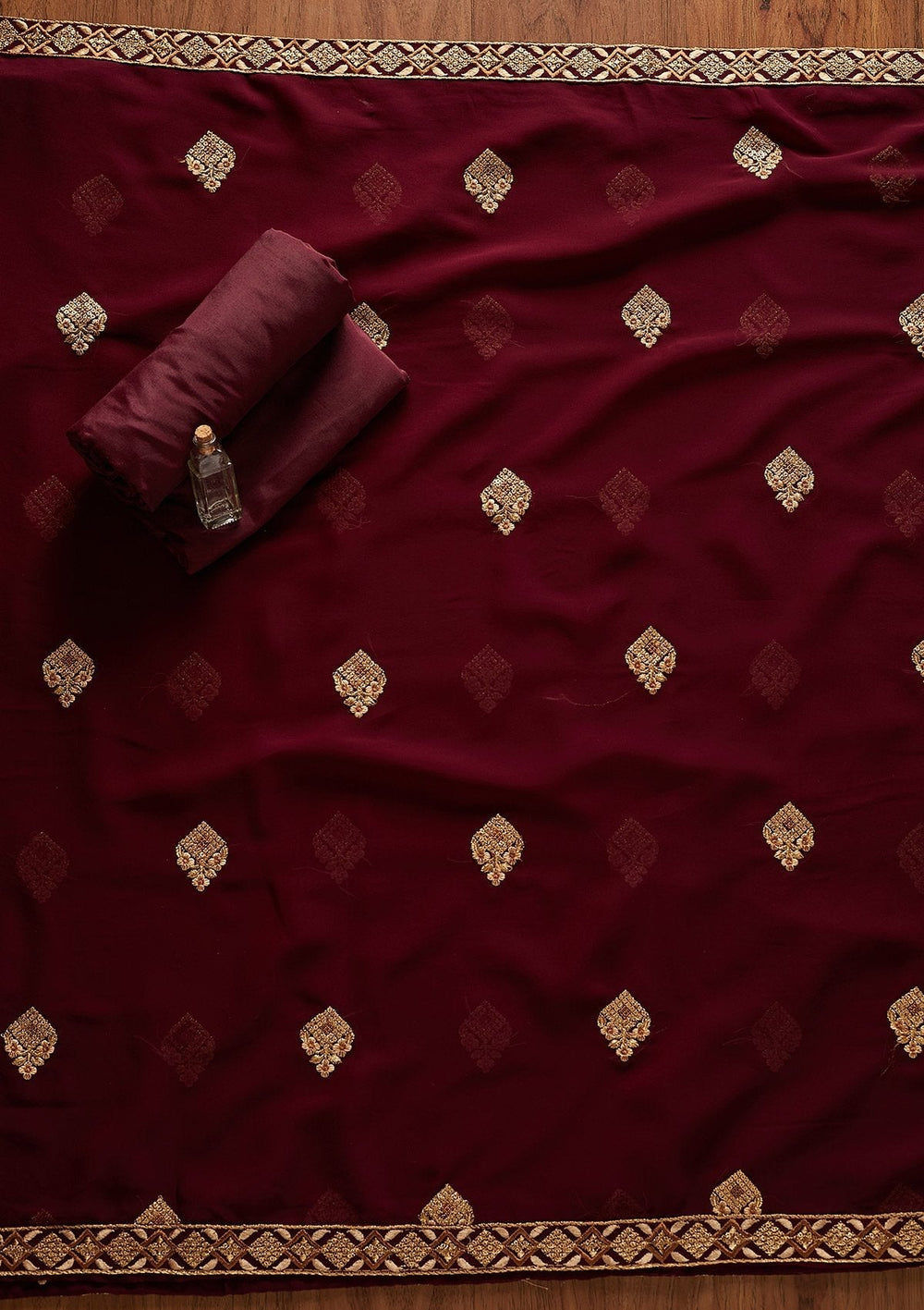 Wine Zariwork Georgette Designer Unstitched Salwar Suit - koskii