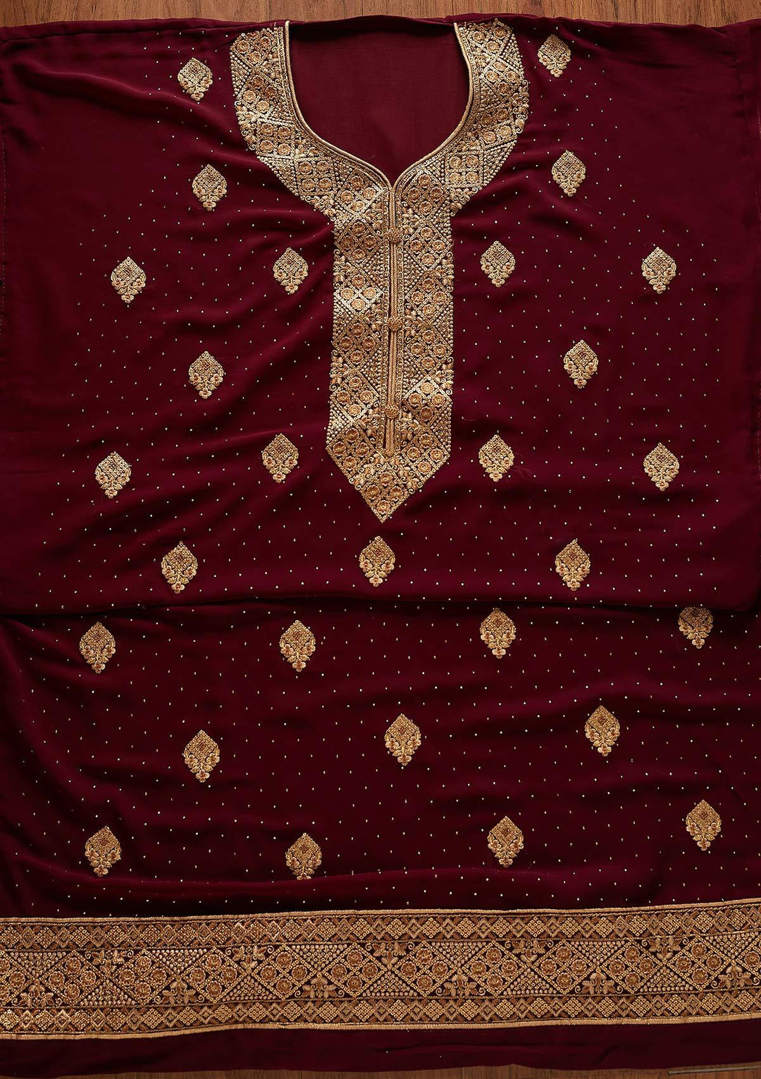 Wine Zariwork Georgette Designer Unstitched Salwar Suit - koskii