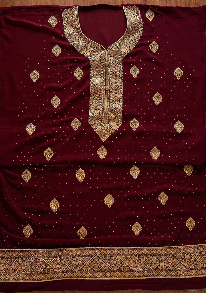 Wine Zariwork Georgette Designer Unstitched Salwar Suit - koskii